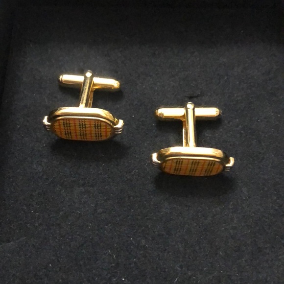 AUTHENTIC VINTAGE BURBERRYS CLASSIC PLAIDCUFFLINKS - Picture 1 of 6